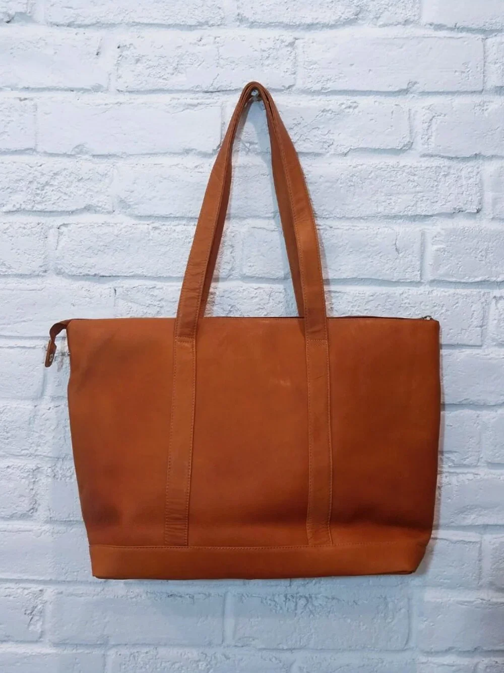 Genuine Leather Tote Bag Large Tan Shoulder Shopper Work Travel Purse Pockets